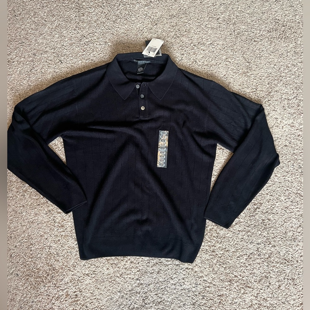 NWT Geoffrey Beene Black Button-Up Polo
